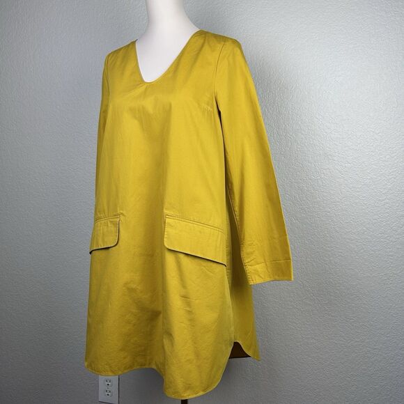 COS Women's Cotton Oversized Contemporary A-Line Dress Mustard Long Sleeve 6 - Picture 1 of 10